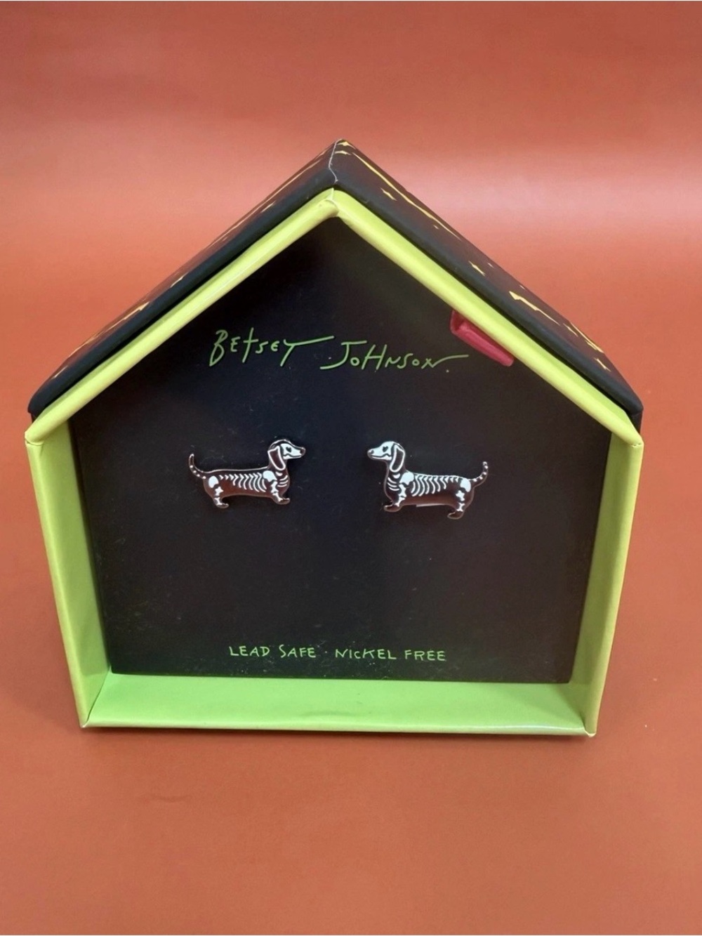 Betsey Johnson Black & Silver Dachshund Skeleton Stud Earrings